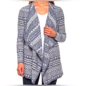 LUCKY BRAND Blue Aztec Western Draped Open Front Cardigan Size L Western Boho